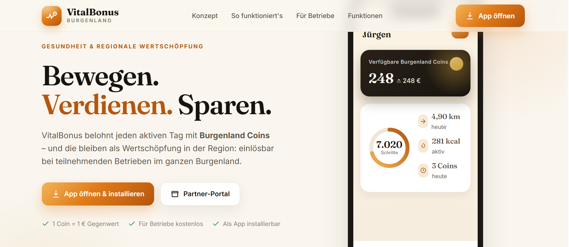 Website der VitalBonus Fitness- und Wellness-App