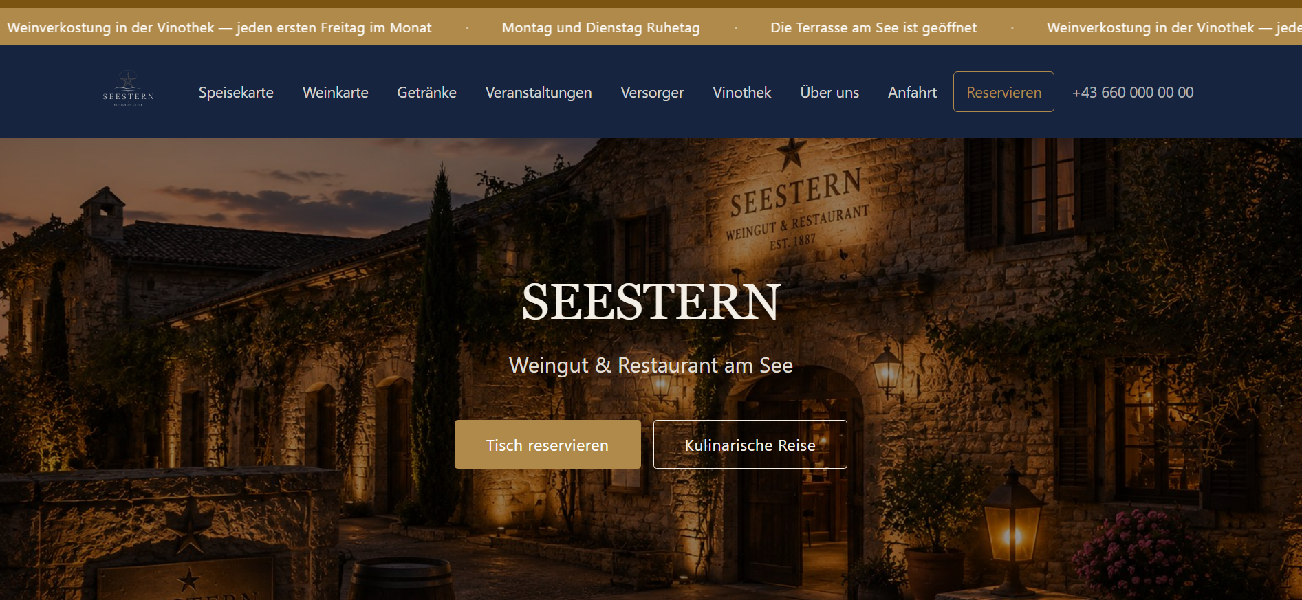 Musterseite Seestern – Weingut und Restaurant am See